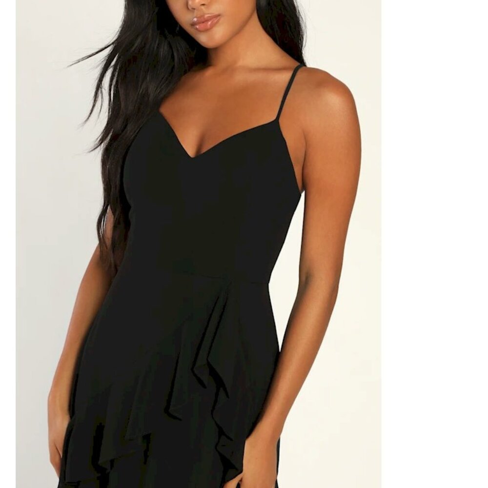 Lulus Blessed with Beauty Black Ruffled Sleeveless Maxi Dress Size Small NWT - Picture 4 of 6